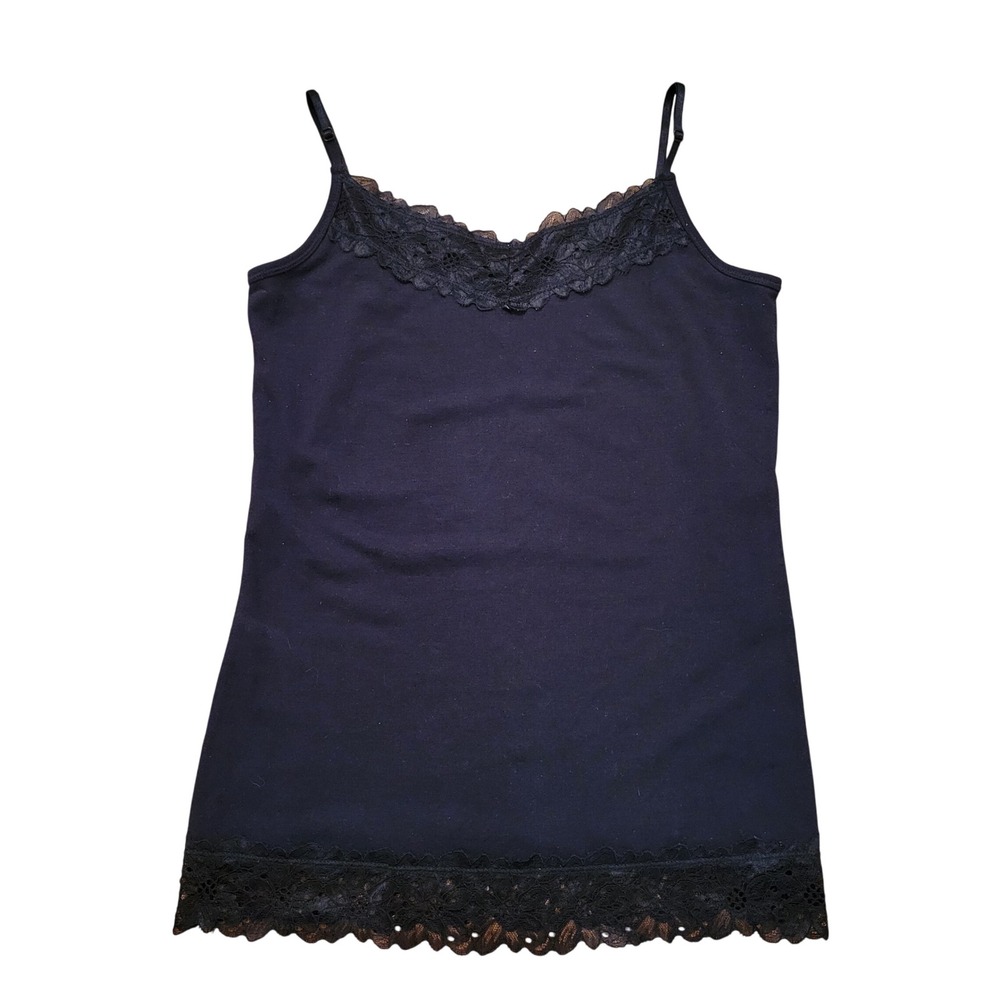 Cato M Camisole Black Lace Trim Stretch Tank Top Layering Coquette Cami Goth Y2K